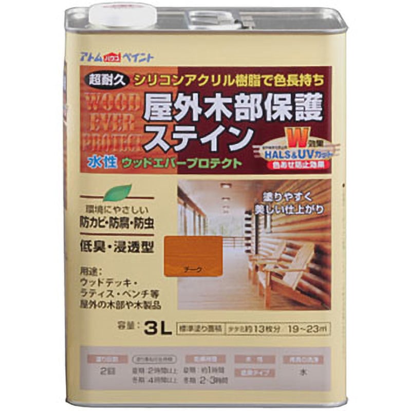 水性防虫防腐ステイン ウッドエバープロテクト アトムハウスペイント 屋外木部用 チーク色  1缶(3L)