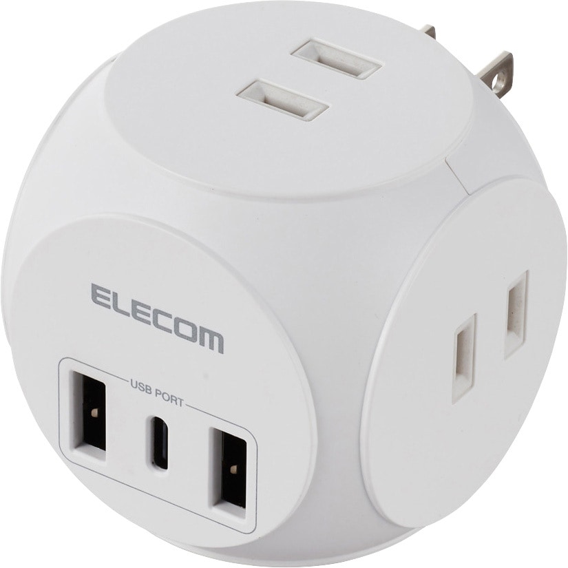 ECT-34WH 電源タップ USB付き タップ 直挿し (コンセント3口 Type-C×1