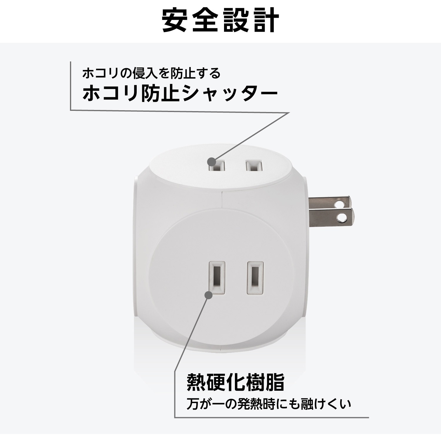 ECT-34WH 電源タップ 球体型 直挿し USB付 (コンセント×3 Type C×1 USB