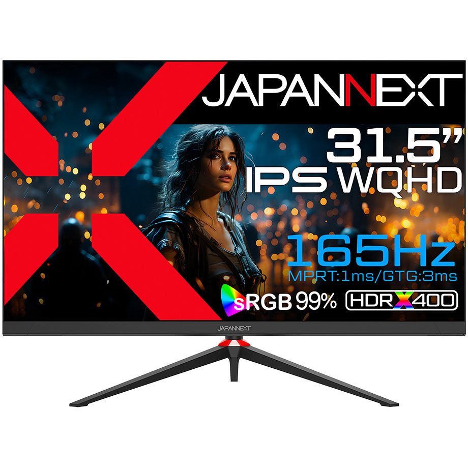 JN-IPS3152WQHDR165 ゲーミング液晶ディスプレイ 31.5型/2560×1440/DP×1、HDMI×2/ブラック/スピーカー有/2年保証 JAPANNEXT パネル駆動方式IPS(ADS) リフレッシュレート165Hz