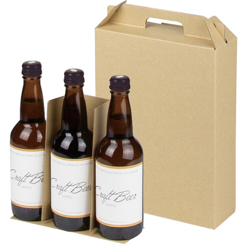 K-1574 スリム瓶330ml ヤマニパッケージ クラフト色 3本サイズ 1ケース