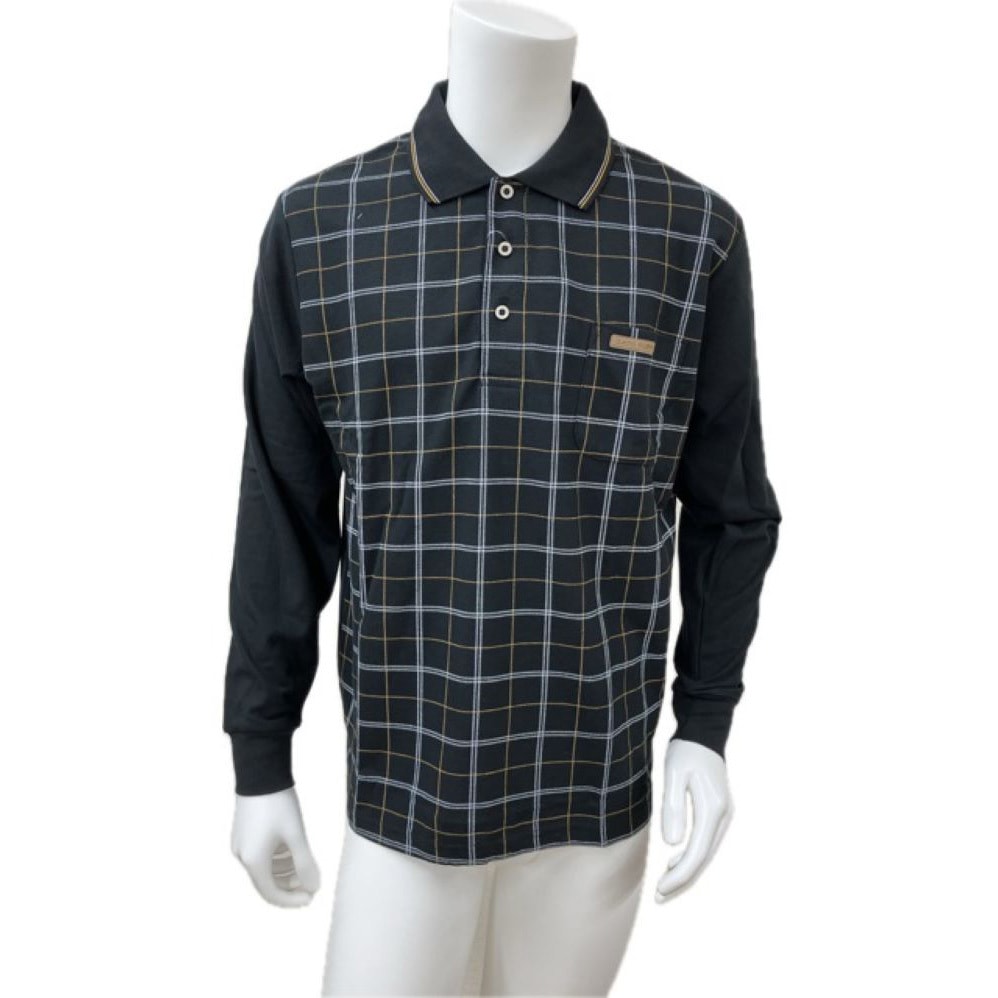 LL セントアンドリュー ロゴ総柄 ジャガード ストレッチ 長袖 ポロシャツ 黒 セントアンドリュース（ST.ANDREWS）（メンズ）ゴルフウェア ロゴ