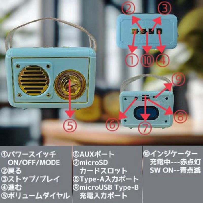 FT-BT20-BL レトロFM・ブルートゥーススピーカー 1台 PASSON 【通販