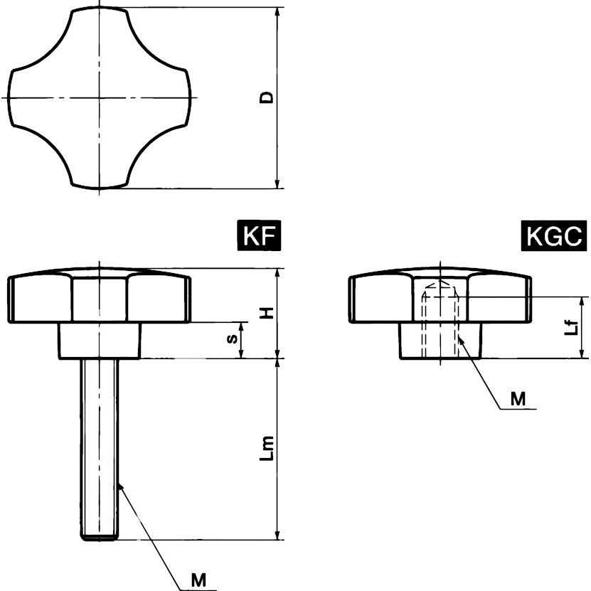 KF-25-RD プラ十字ノブ NBK(鍋屋バイテック会社) おねじ(段付