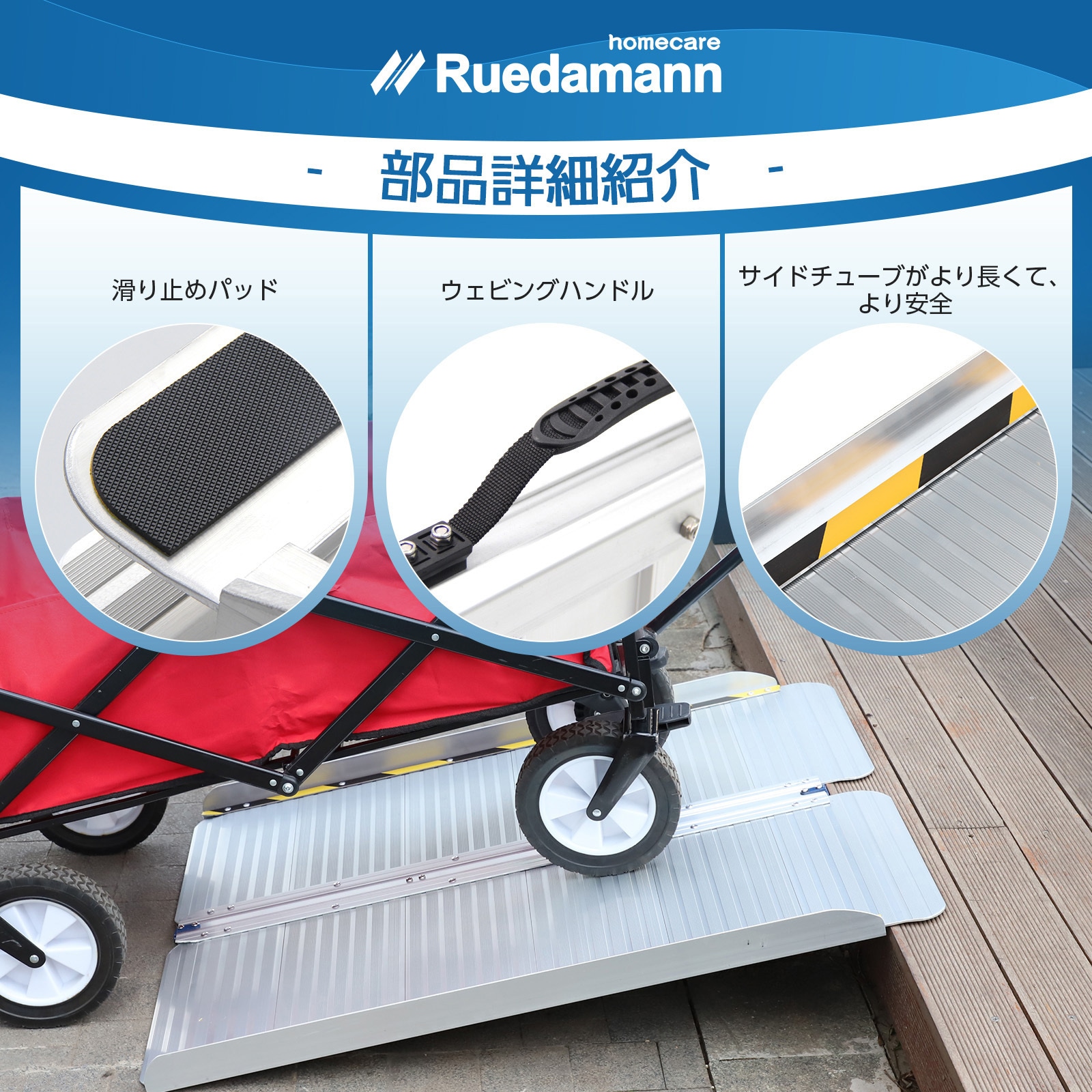 未使用品　Ruedamann 伸縮式アルミスロープ　MR107-5 MR107W-5 伸縮車椅子用スロープ 2本セット 段差解消 Ruedamann