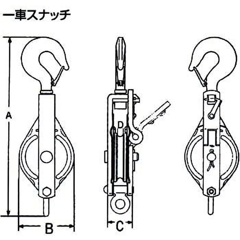 100×1S 強力型滑車 一車スナッチ(ベケット付) スリーエッチ 荷重1t フック型 車輪径100mm - 【通販モノタロウ】