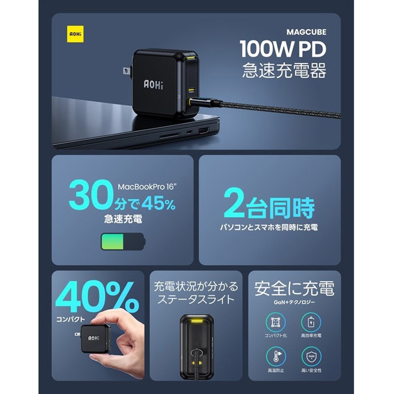 EN-MC100BL2 2ポート急速充電器 100W LEDディスプレイケーブル