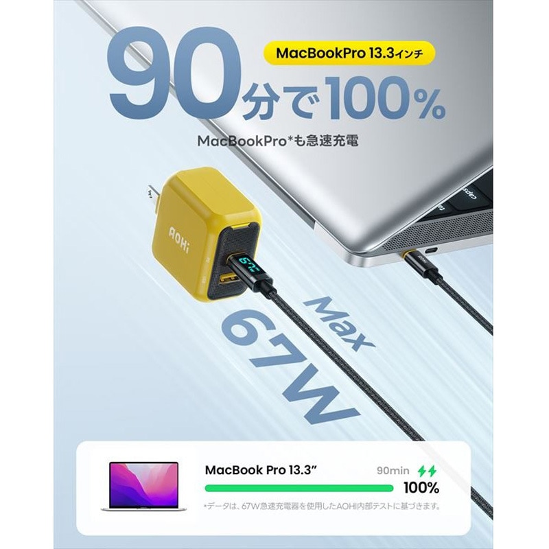 EN-MC67BL2 2ポート急速充電器 67W LEDディスプレイケーブル付き PD