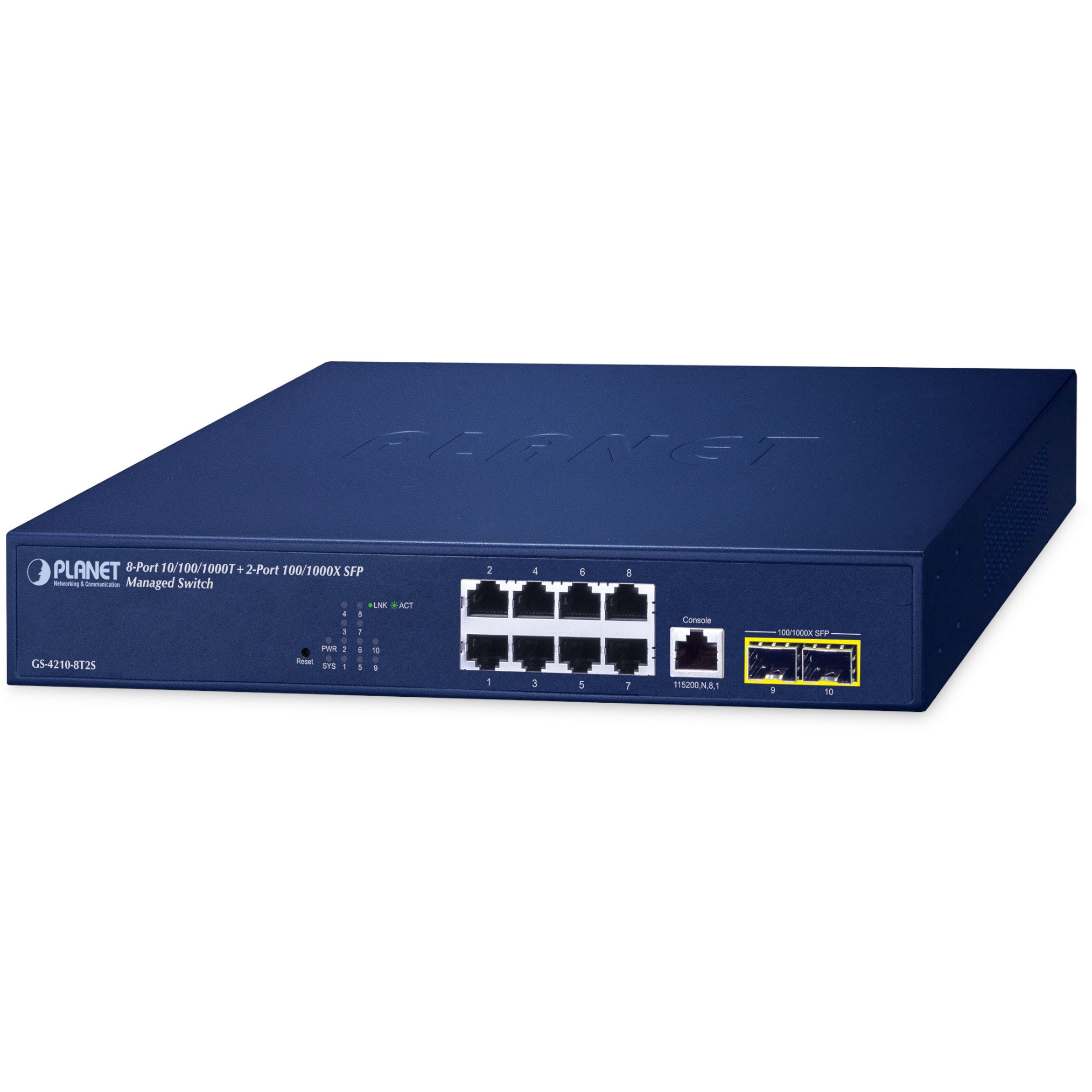 GS-4210-8T2S L2/L4マネージドスイッチングハブ(管理型) 8ポート1000T 2ポート1000X SFP 電源内蔵 PLANET Technology ファンレス設計