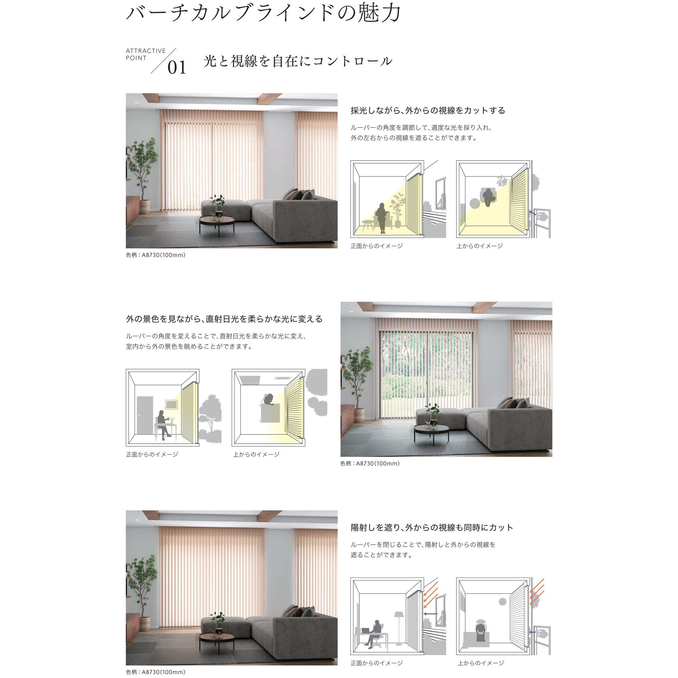 ニチベイ アルペジオ 不透明ルーバー グレー 幅100mm×長さ259cm ニチベイ 縦型ブラインド アルペジオ オプション バトン・ループ式操作