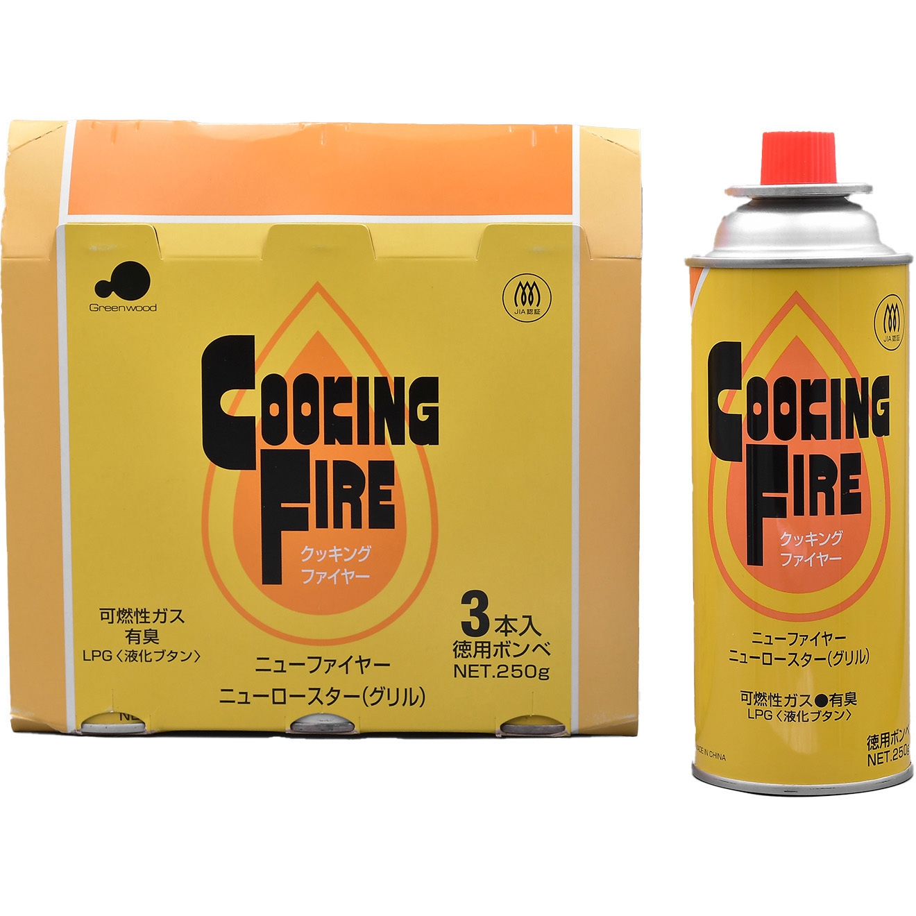CB-3P×16 ガスボンベ カセットコンロ用 クッキングファイヤー 1セット(16パック) グリーンウッド 【通販モノタロウ】