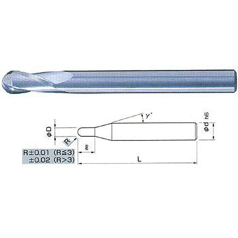 DB 1.75 銅電極・アルミ・プラ用ボールエンドミル - DB NS(日進工具) 2枚刃 超硬合金製 刃径3.5mmシャンク径6mm刃長7mm