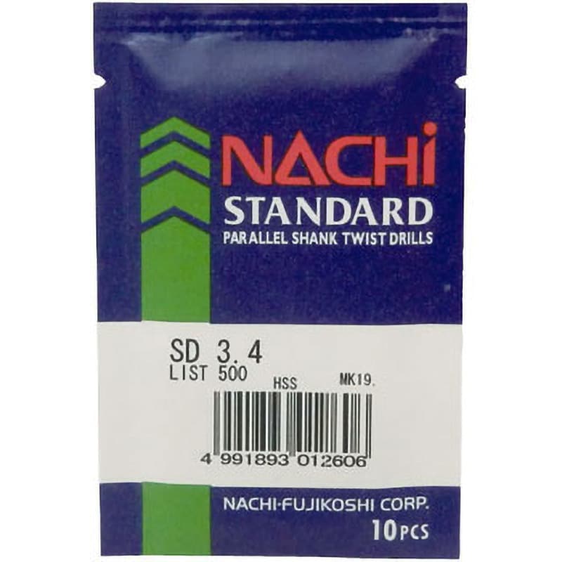 ストレートシャンクドリル ハイス製 ノンコート ドリル径3.4mmシャンク径3.4mm全長73mm 1箱(10本)