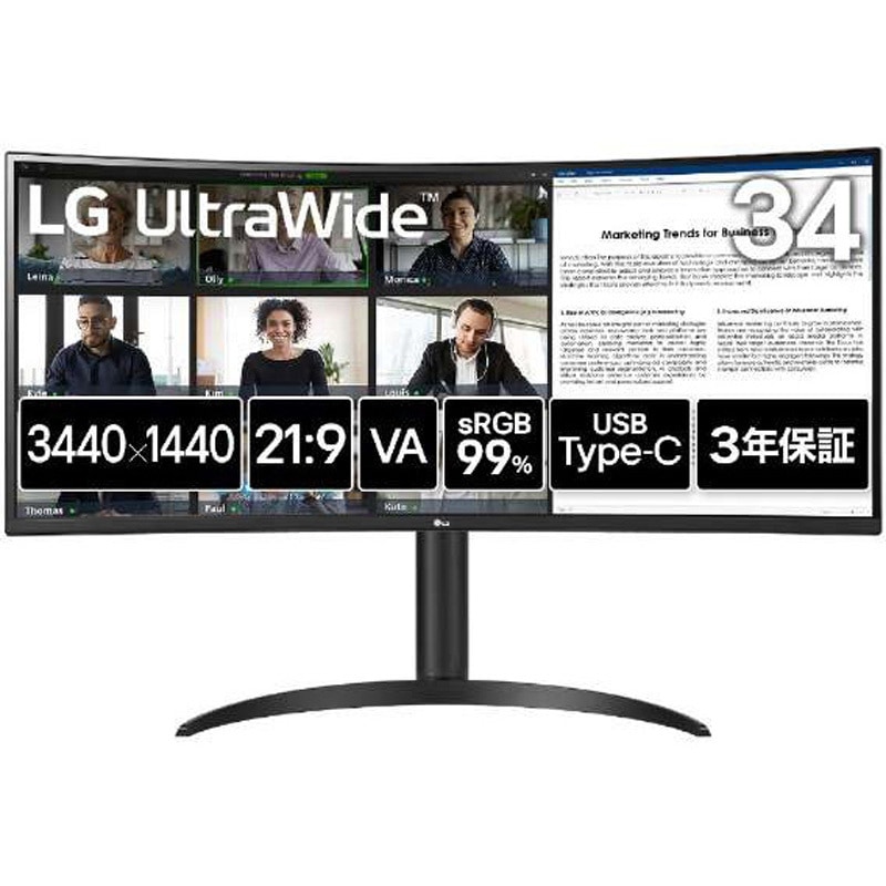 34WR55QK-B LG 34型 ウルトラワイドモニター ワイド/曲面型 USB-C接続