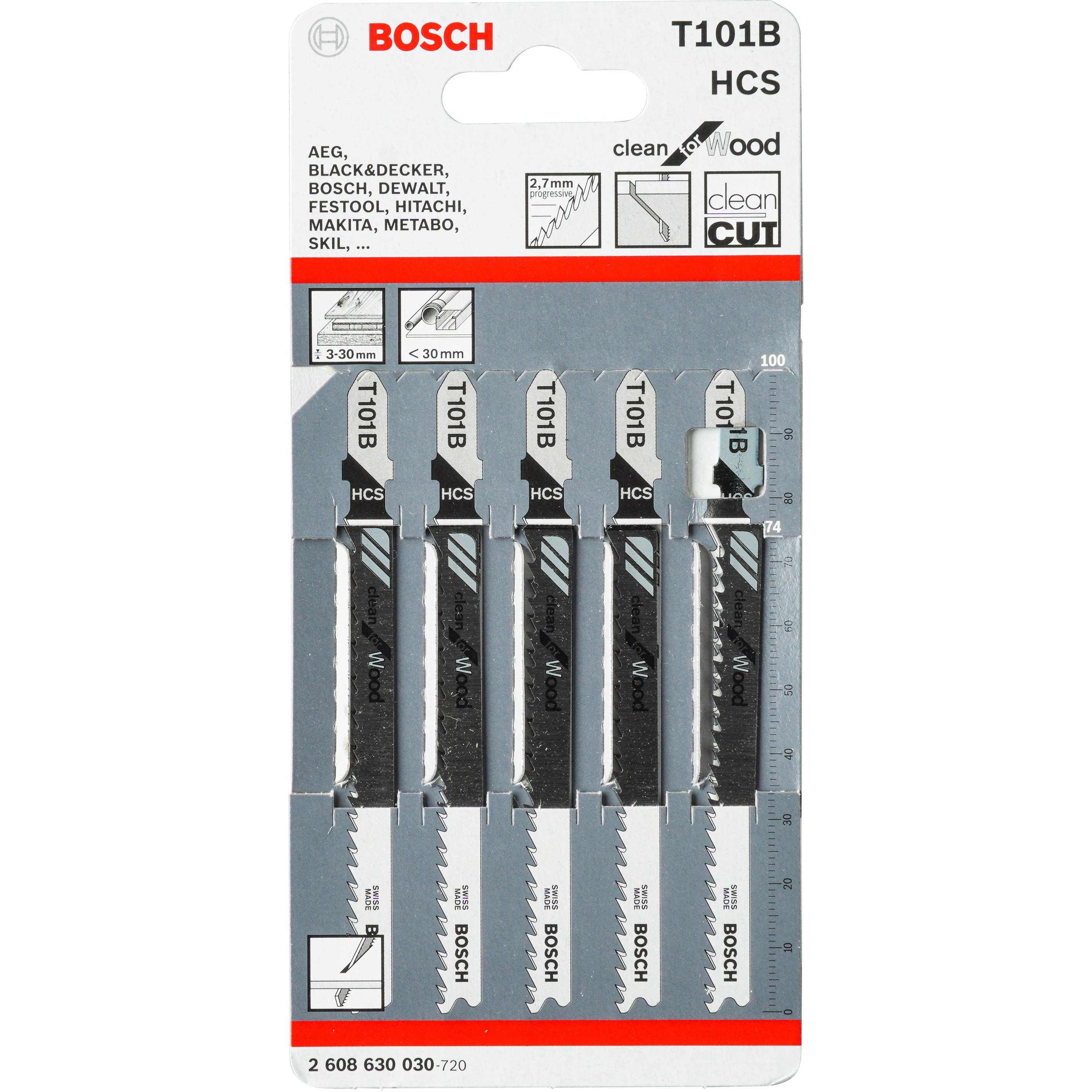 ボッシュ縦型ジグソー T-101B ジグソーブレード木工用 BOSCH(ボッシュ) 全長100mm 1箱(5本