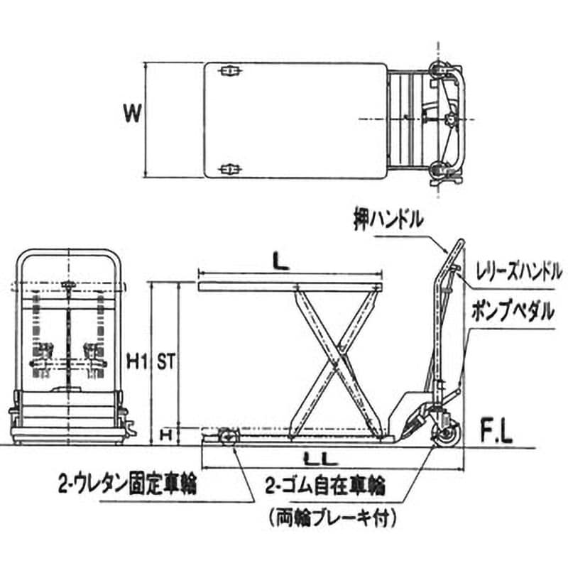 GLH-400-85L ゴールドリフター(油圧・足踏式) 東正車輛 荷重400kg 最低位86mm最高位787mm GLH-400-85L -  【通販モノタロウ】