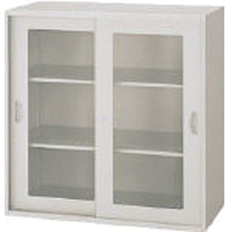 70615  (EW-09FG) オフィスユニット EW-09FG LION (ライオン事務器) ライトグレー色 上下置両用 ガラス引戸型(枠付)