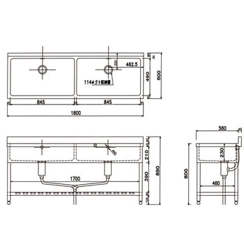 HP2-1800 二槽シンク 東製作所 材質SUS430 【通販モノタロウ】