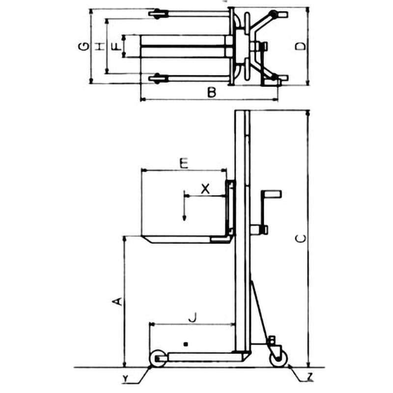 ハンドリフト 荷重100kg 最低位110mm最高位1250mm