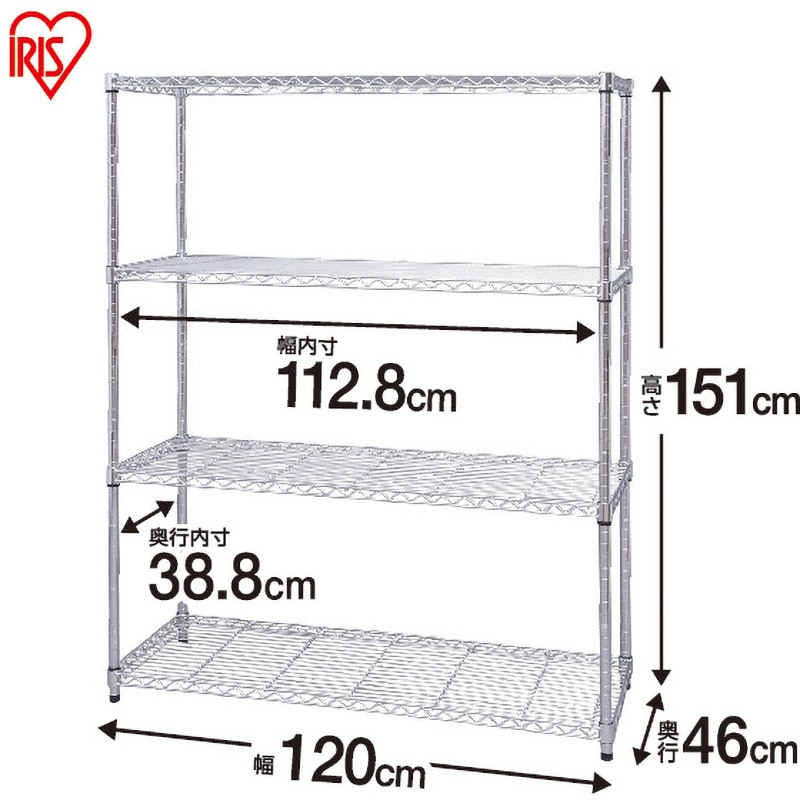 MR-1215J メタルラック (R) 幅120cm奥行46cm Φ25mm【耐荷重125kg/段】 アイリスオーヤマ スチール  外寸法1200×460×1510mm MR-1215J - 【通販モノタロウ】