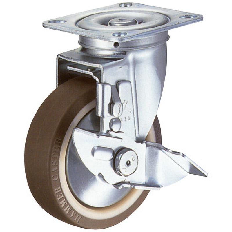 413S-UB150(帯電防止車輪付) 帯電防止キャスター(自在・ストッパー付) ハンマーキャスター 単輪 ユニクロメッキ仕上 平付旋回 車輪径150mm
