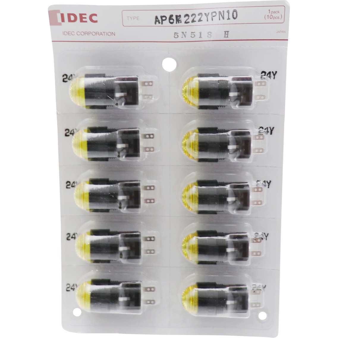 AP6M222YPN10 APシリーズ LED式小形表示灯Φ16(丸突形) IDEC(和泉電気) 取付穴径16.2(0.2～0)mm 1箱(10個) AP6M222YPN10