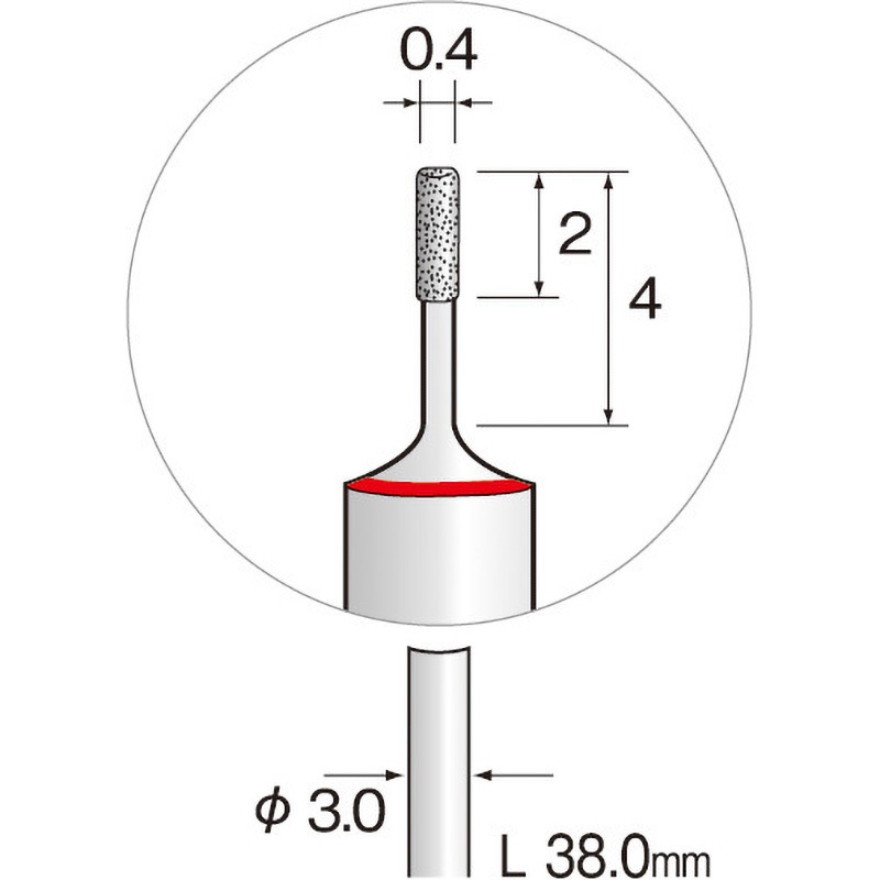 JA2005 ミニモ 精密電着CBNバー 超硬軸 ミニター 粒度600 軸径3mm外径0.4mm  JA2005