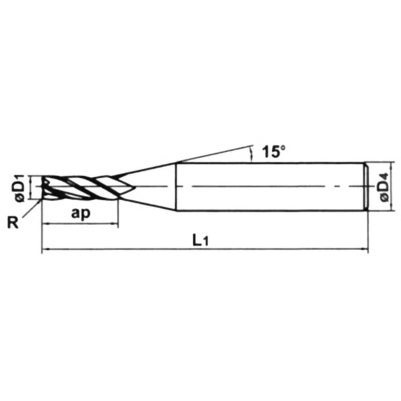 VC4JRBD0400R0050 4枚刃ミラクルラジアスエンドミル(J) 三菱マテリアル 極超微粒子超硬製 ねじれ角30° 刃径4mm  VC4JRBD0400R0050