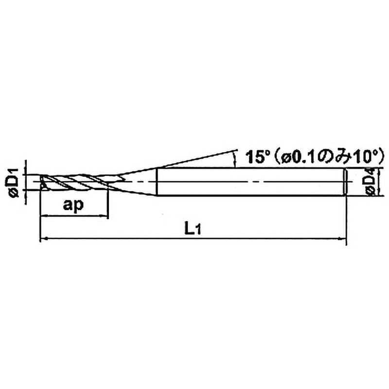 MS2JSD0010 2枚刃MSTARエンドミル(J) 三菱マテリアル 極超微粒子超硬製 刃径0.1mmシャンク径4mm刃長0.3mm  MS2JSD0010