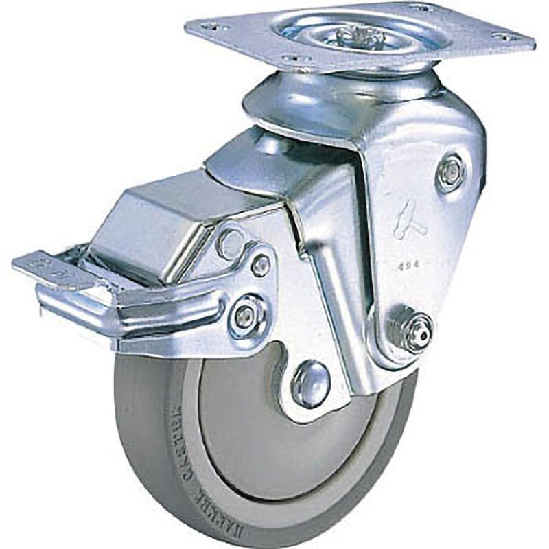 935BBE-BLB100-29 クッションキャスター ハンマーキャスター 単輪 三価クロム化成処理仕上 回転ストッパー付 許容荷重24daN 車輪径100mm取付高143～135mm