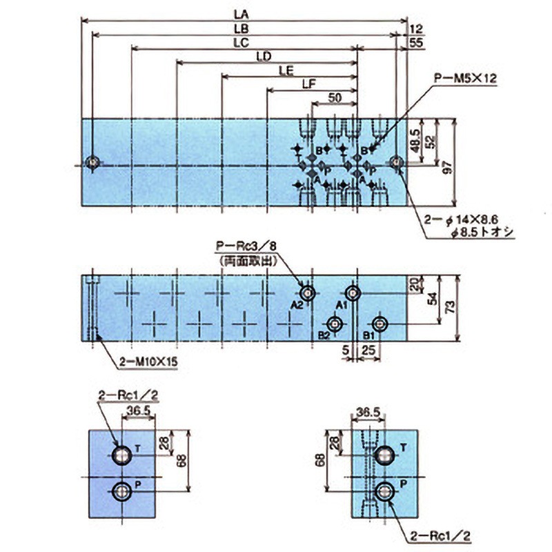 MOB-01Y-W6-10 ベースブロック NACHI(不二越) 管接続口径3/8  MOB-01Y-W6-10