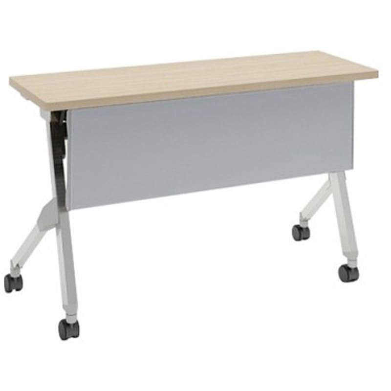 81F1CK MX61 フラプター シルバー脚 棚板付 幕板付 オカムラ(岡村製作所) メラミン化粧板 キャスター有 プライズウッドライト 幅1200mm奥行400mm高さ720mm  81F1CK MX61