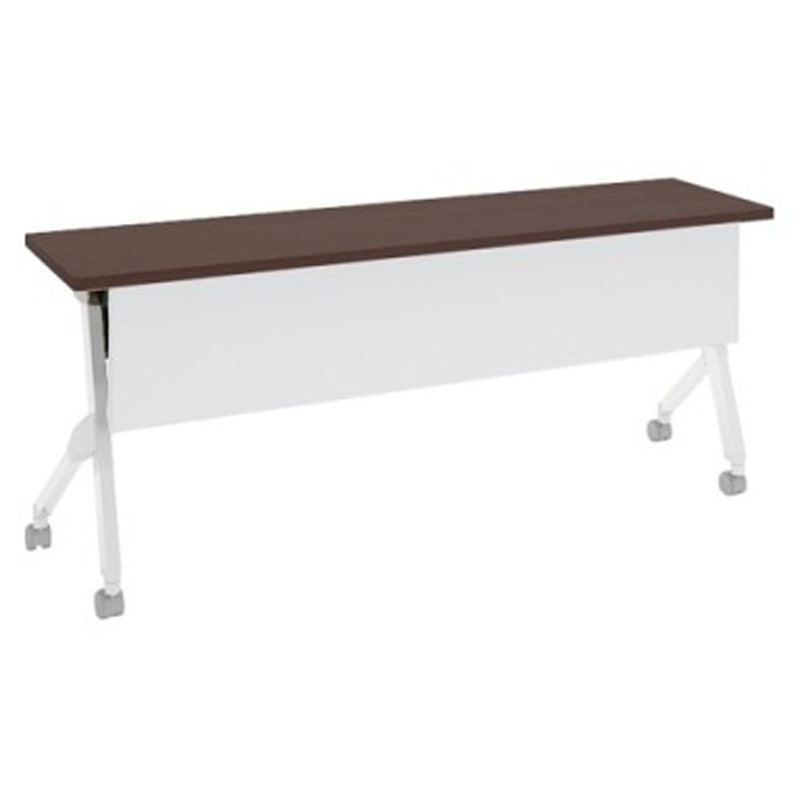 81F1LA MX63 フラプター ホワイト脚 棚板無 幕板付 オカムラ(岡村製作所) メラミン化粧板 キャスター有 プライズウッドダーク 幅1800mm奥行450mm高さ720mm  81F1LA MX63