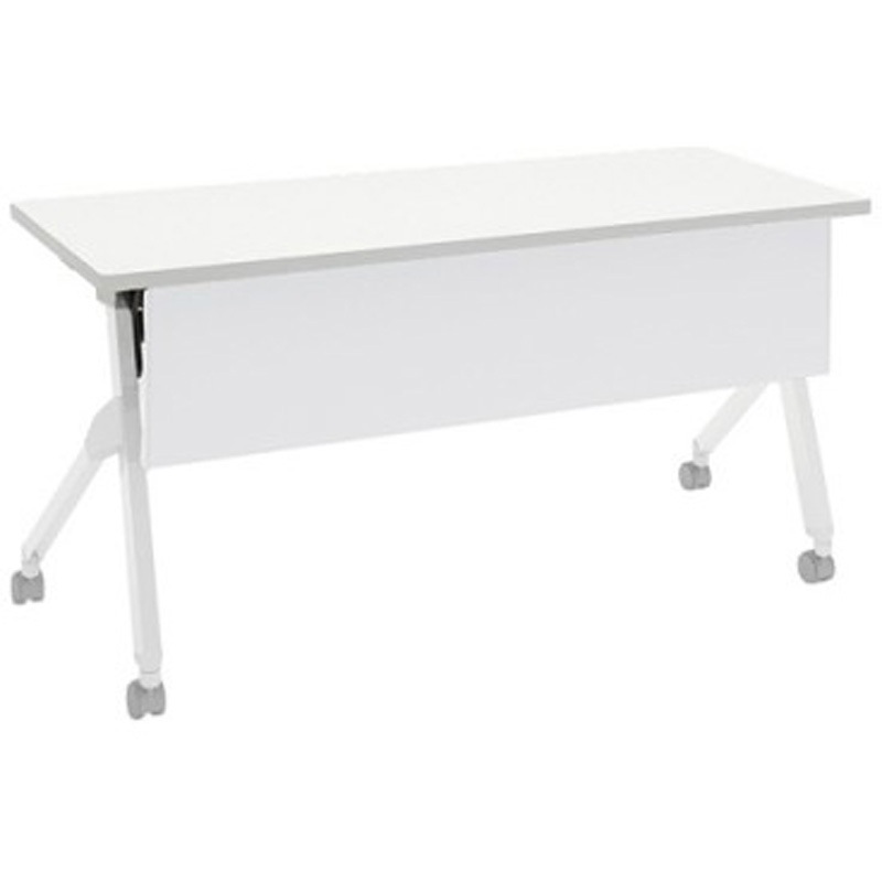 81F1ND MG99 フラプター ホワイト脚 棚板付 幕板付 オカムラ(岡村製作所) メラミン化粧板 キャスター有 幅1500mm奥行600mm高さ720mm  81F1ND MG99