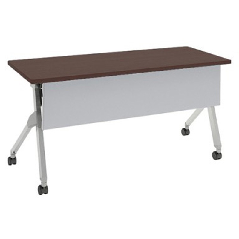 81F1AD MX63 フラプター シルバー脚 棚板無 幕板付 オカムラ(岡村製作所) メラミン化粧板 キャスター有 プライズウッドダーク 幅1500mm奥行600mm高さ720mm  81F1AD MX63