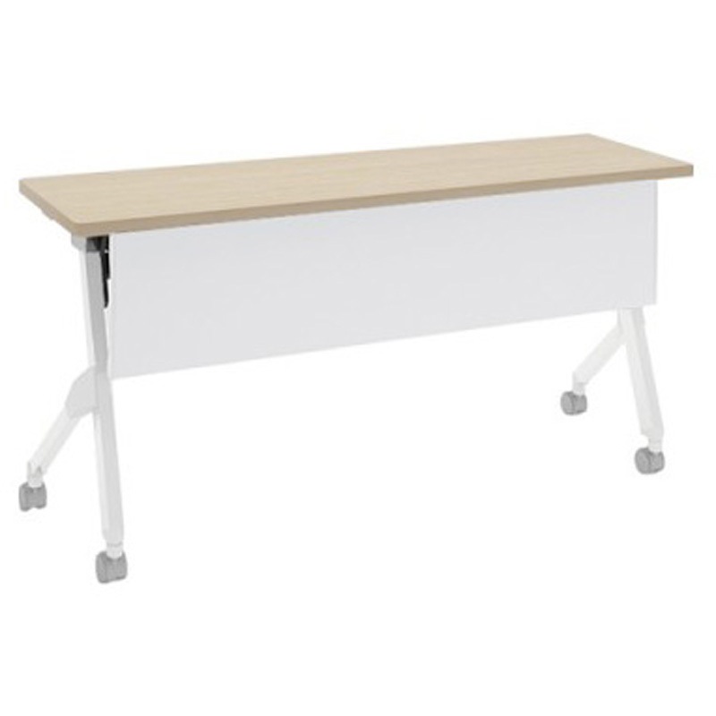 81F1LC MX61 フラプター ホワイト脚 棚板無 幕板付 オカムラ(岡村製作所) メラミン化粧板 キャスター有 プライズウッドライト 幅1500mm奥行450mm高さ720mm  81F1LC MX61