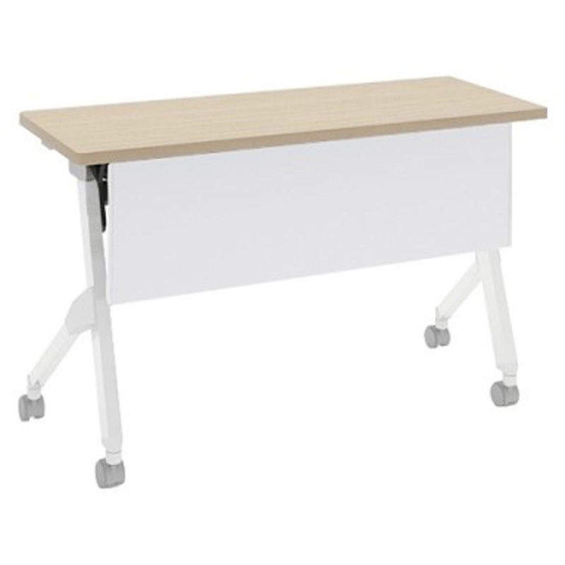 81F1NE MX61 フラプター ホワイト脚 棚板付 幕板付 オカムラ(岡村製作所) メラミン化粧板 キャスター有 プライズウッドライト 幅1200mm奥行450mm高さ720mm  81F1NE MX61