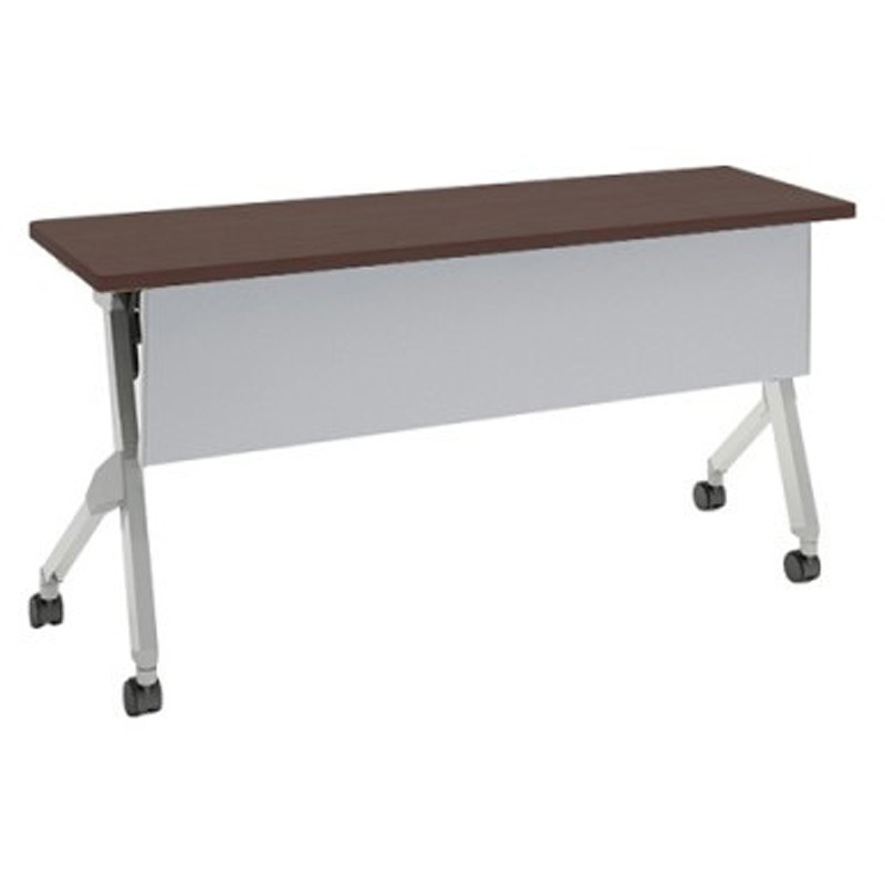 81F1CC MX63 フラプター シルバー脚 棚板付 幕板付 オカムラ(岡村製作所) メラミン化粧板 キャスター有 プライズウッドダーク 幅1500mm奥行450mm高さ720mm  81F1CC MX63