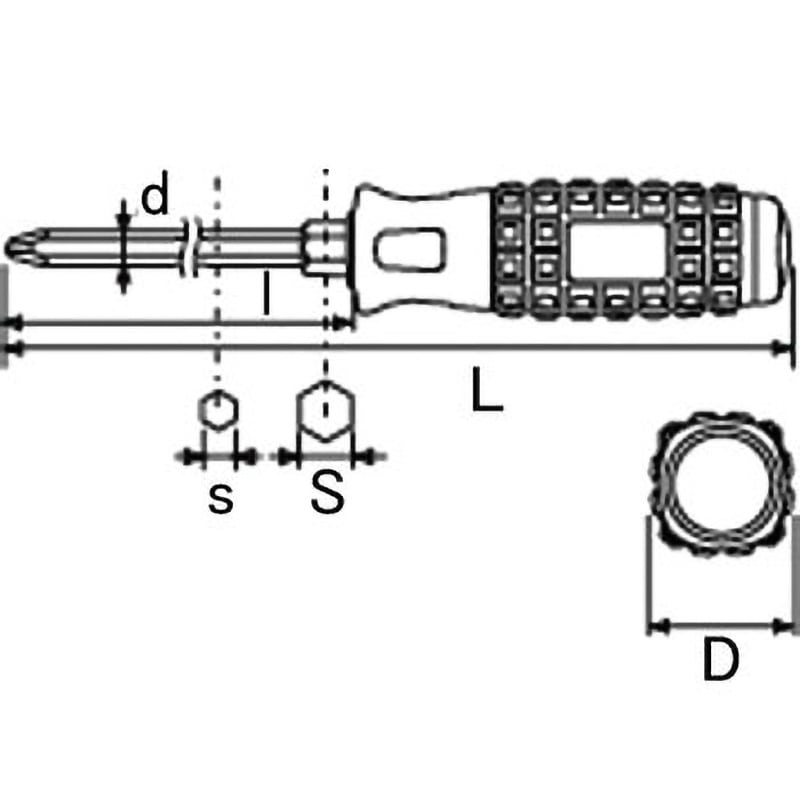 D1P2-3 樹脂柄ドライバクロス貫通タイプ KTC プラス 単品 クロム