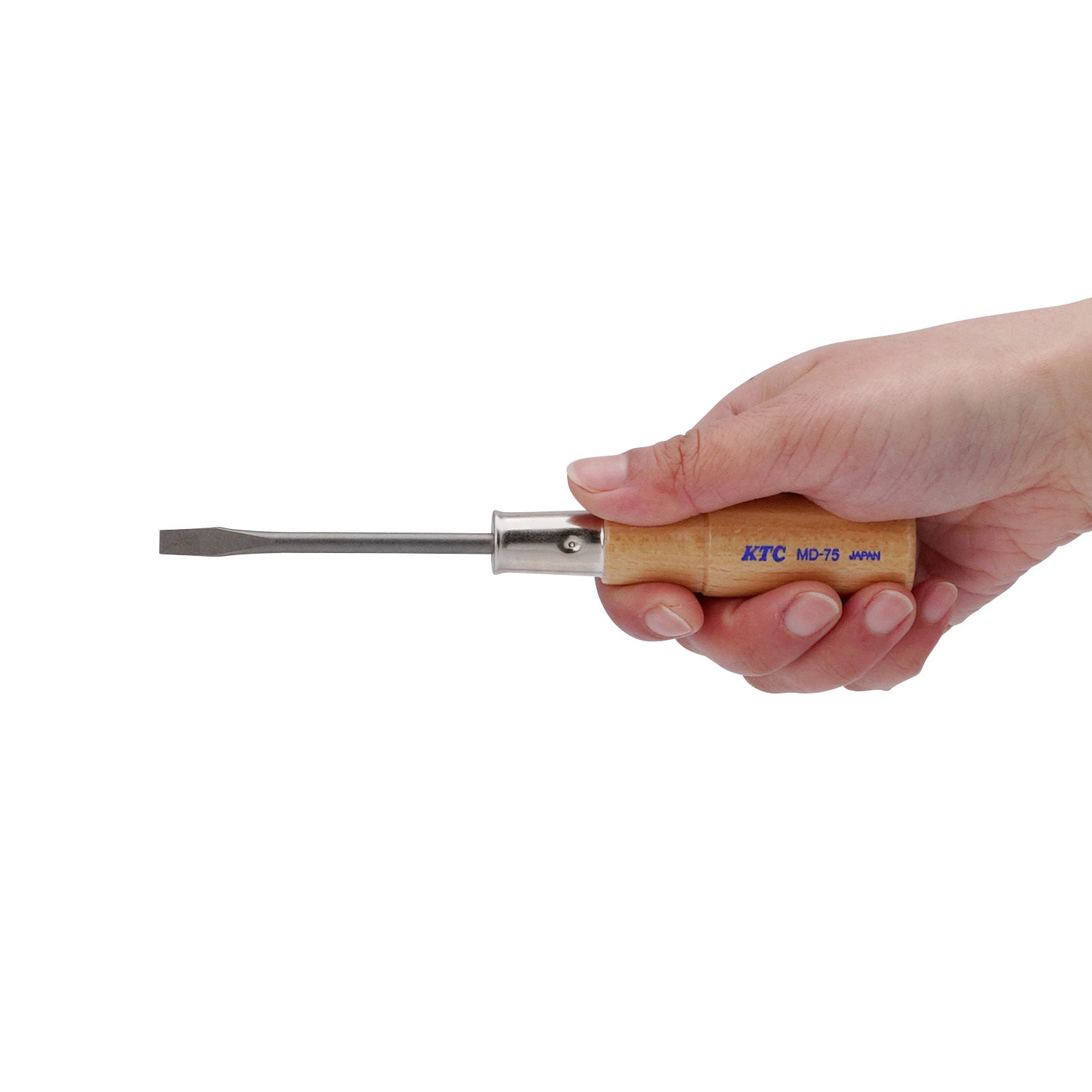 木柄ドライバ マイナス貫通タイプ 単品 材質(軸)S55C 軸長75mm先端サイズ5.5×0.7mm