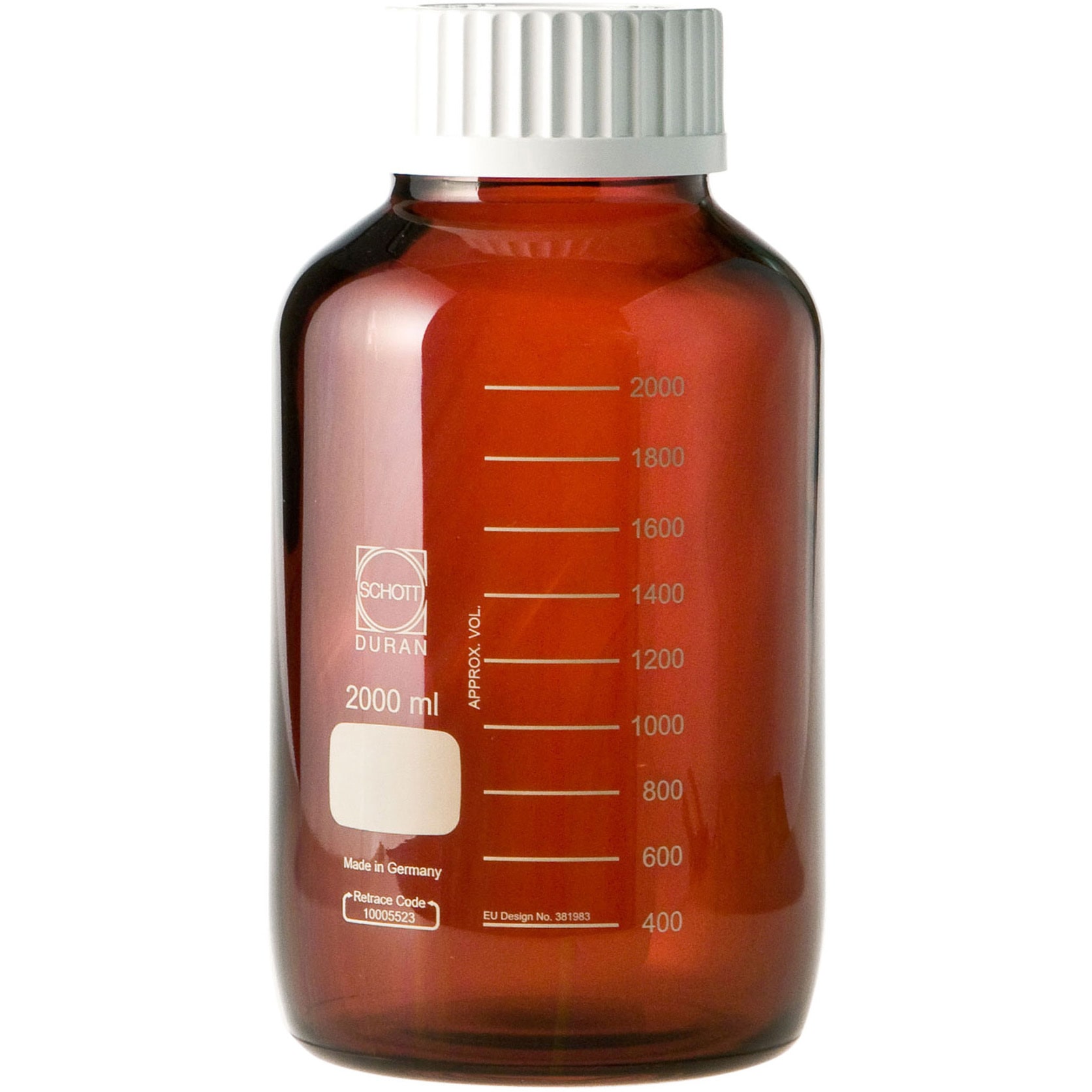 017250-32000 耐熱ねじ口びん 広口 茶褐色 白キャップ付 DURAN 2L  1個 017250-32000