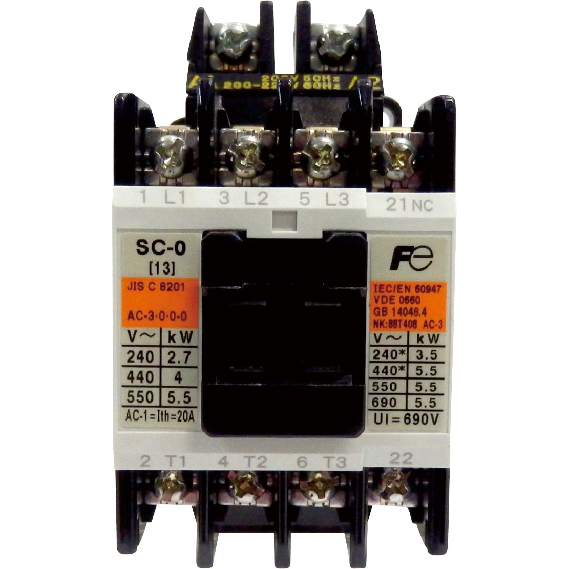 SC-0 コイルAC200V 1b 標準形電磁接触器(ケースカバーなし) 1個 富士