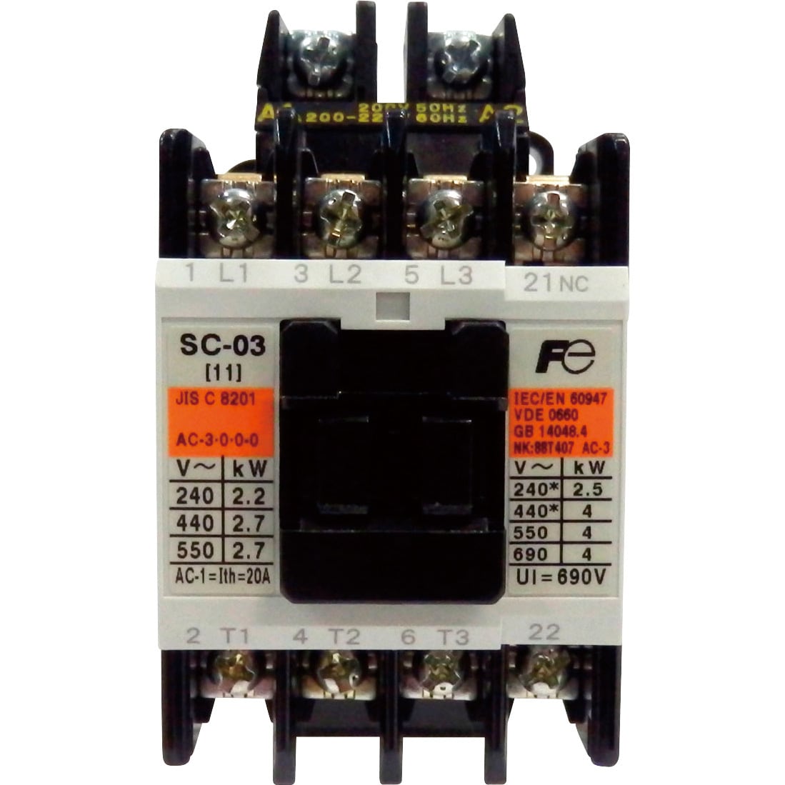 SC-03 コイルAC200V 1b 標準形電磁接触器(ケースカバーなし) 1個 富士電機 【通販サイトMonotaRO】