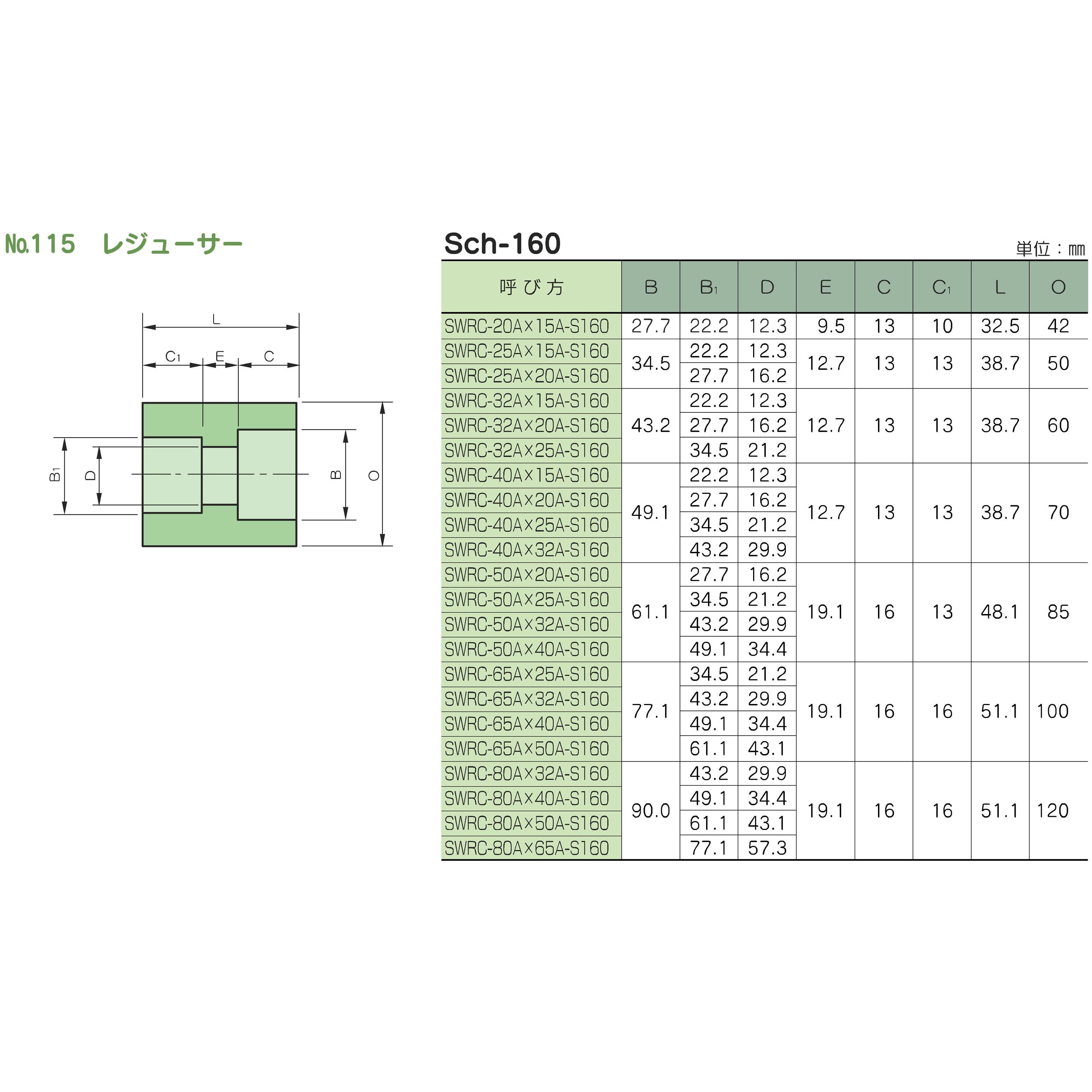 SWRC-40A×20A-S160 鍛鋼製差し込み溶接式管継手 No.115 レジューサー