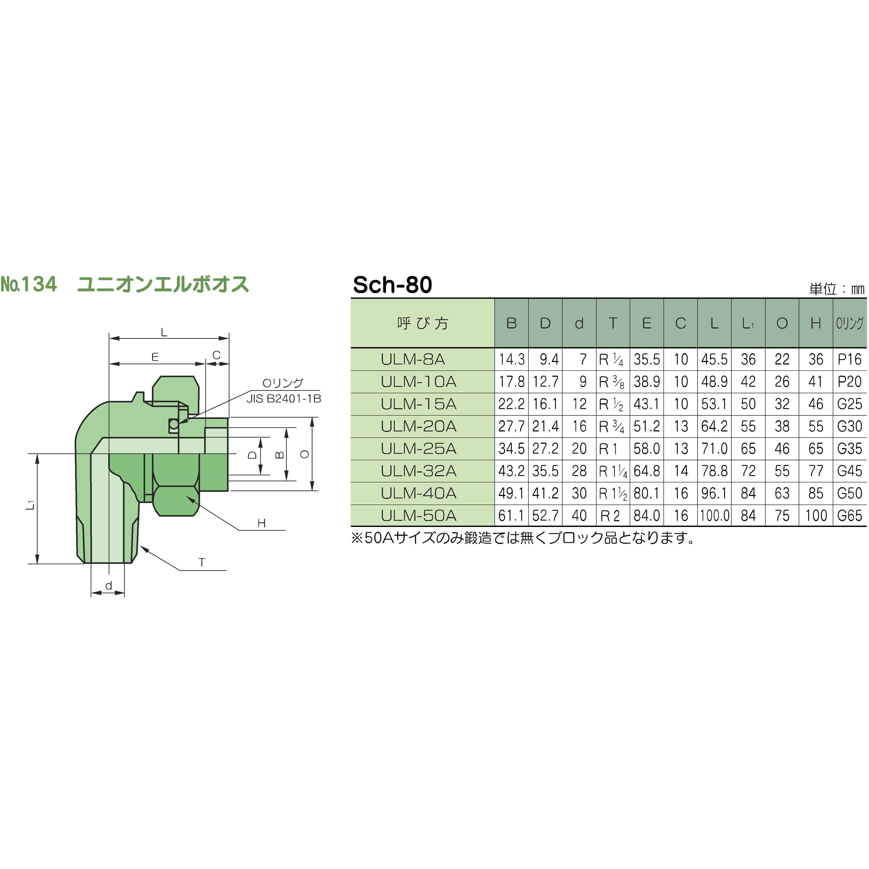 ULM-20A-S80 鍛鋼製差し込み溶接式管継手 No.134 ユニオンエルボオス 1