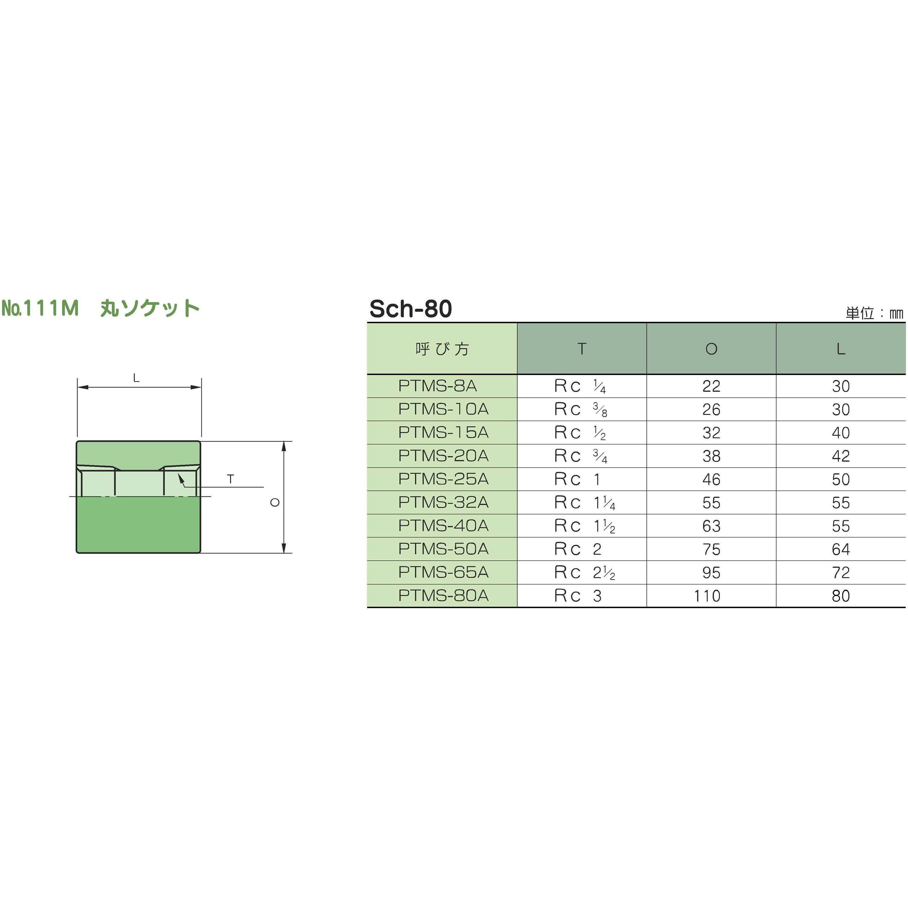 んご PTMS-20A-S80 鍛鋼製ねじ込み式管継手 No.111M 丸ソケット 1個 藤井