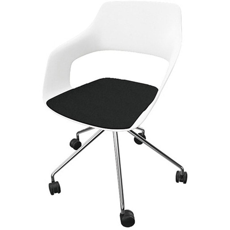 222-41-WH-65198 ミーティングチェアー(肘付) オッコ キャスター脚・座パッドあり ナイキ シルバー ブラック色 ホワイト 222-41-WH-65198