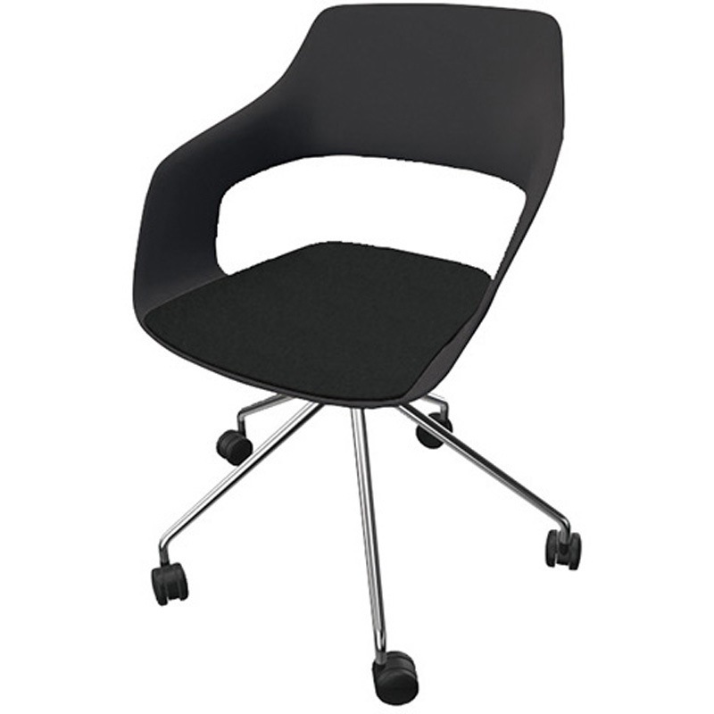 222-41-BK-65198 ミーティングチェアー(肘付) オッコ キャスター脚・座パッドあり ナイキ シルバー ホワイト色 ブラック   222-41-BK-65198