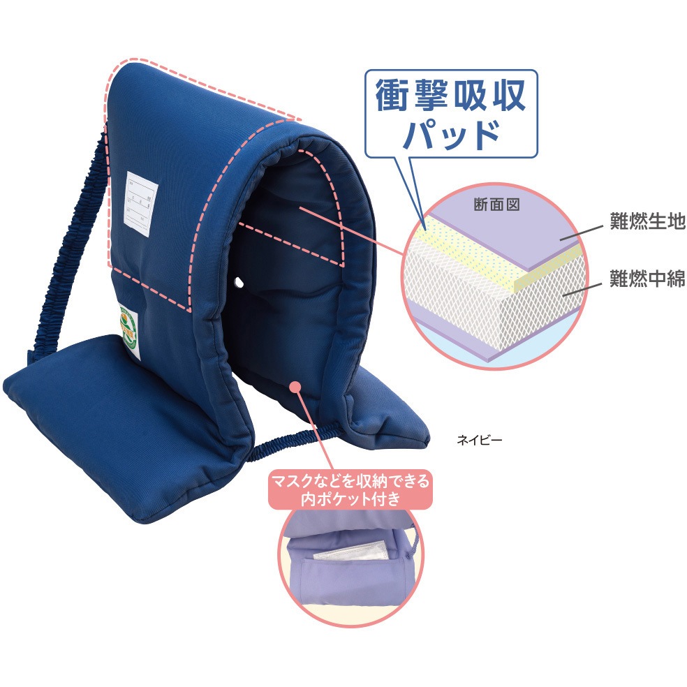 143544 防災ずきん 衝撃吸収パッド入り デビカ ネイビー色 - 【通販