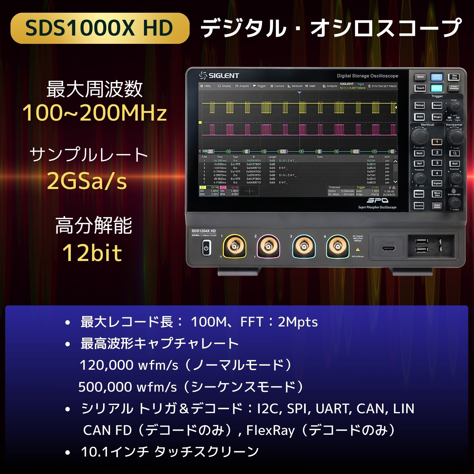 SDS1204X HD 高分解能オシロスコープSDS1000X HDシリーズ(70M/100M